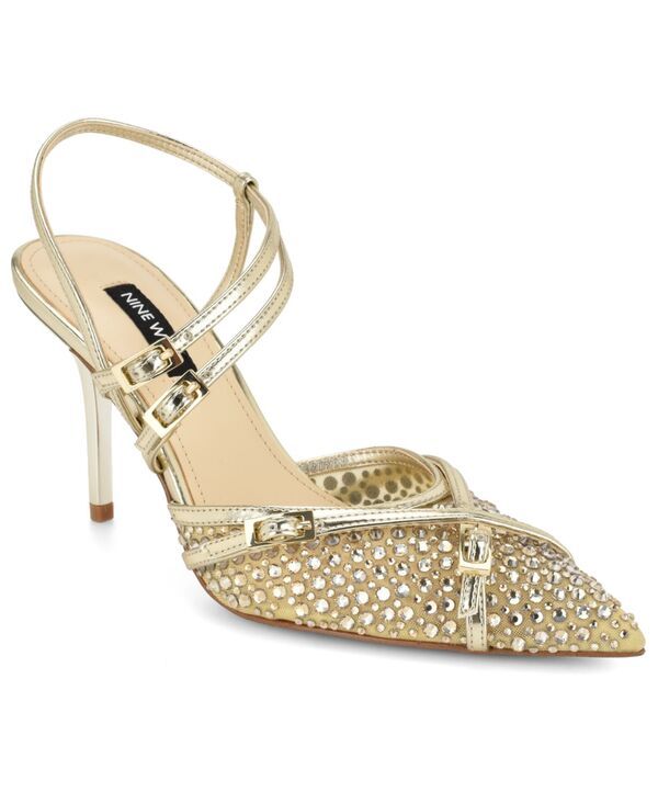 ナインウェスト レディース シューズ パンプス Tシャツ Nine West Womens Perteembellished Strappy Stiletto Pumps Gold Rhineston
