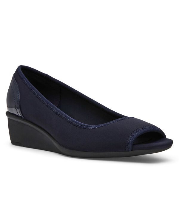 アンクライン レディース シューズ パンプス Anne Klein Womens Waylynn PeepToe Wedge Pumps Navy Stretch ネイビー 19,695円