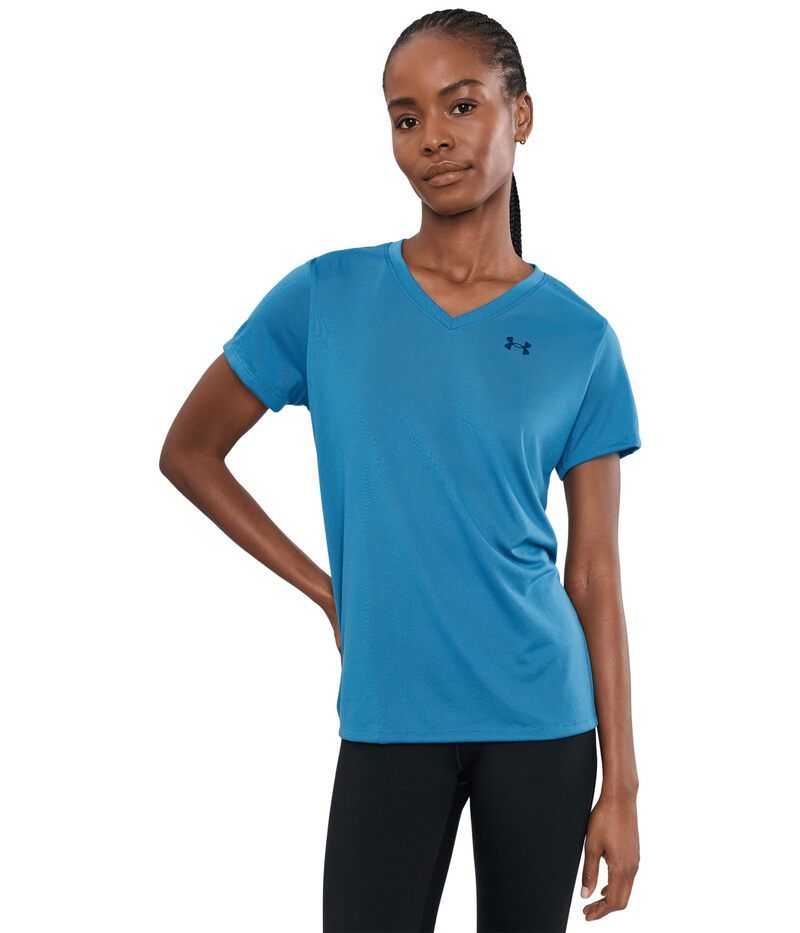 アンダーアーマー レディース トップス シャツ Vネック Under Armour Tech Short Sleeve VNeck Solid Aegean BlueBlackout Navy ネイビ