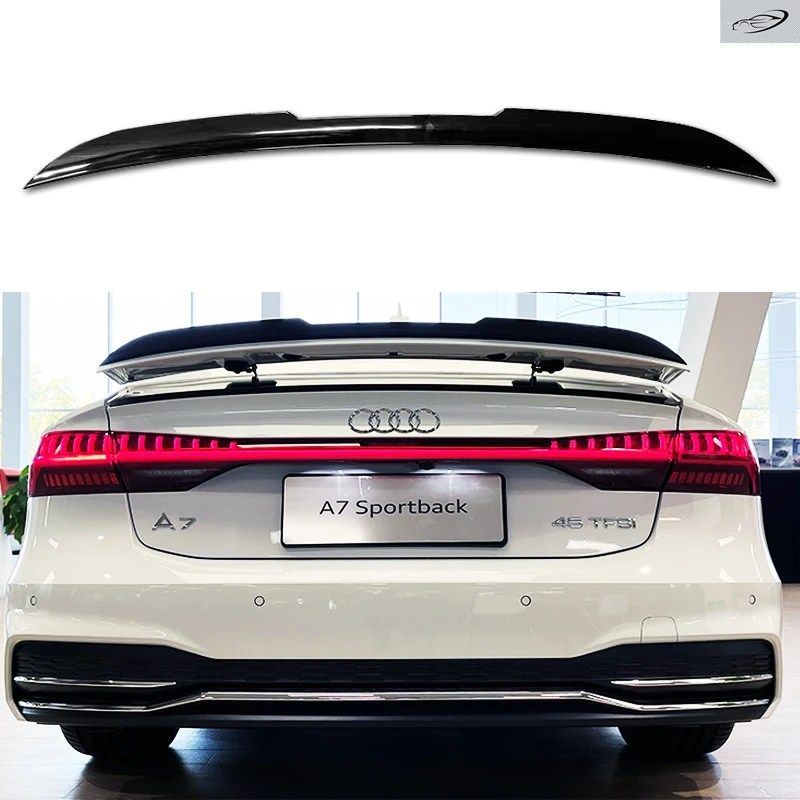 2019年から2022年式アウディA7、S7、RS7スポーツバック4KA用グロスブラックカーボンファイバーABS製リアスポイラートランクウィング