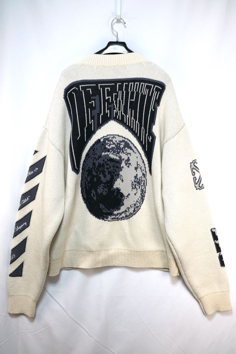 Off-White オフホワイト Moon Vars ムーン バース バーシティ ニット カーディガン XLサイズ クリームホワイト ブラック OMHB019F23KNI0026110