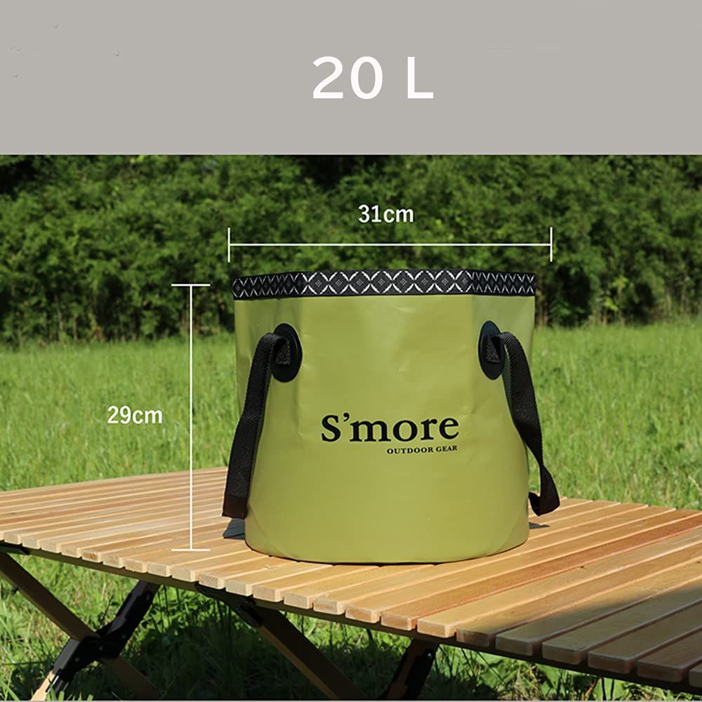 S'more (スモア) Smore bucket バケツ 折りたたみ 9L 20L 持ち運び 折り畳み バケツ 大容量 ピクニック 防水 収納 コンパクト キャンプ 釣り アウトドア スポーツ おしゃれ かわいい 車載 洗車 バケツ 多機能 (WHITE 0