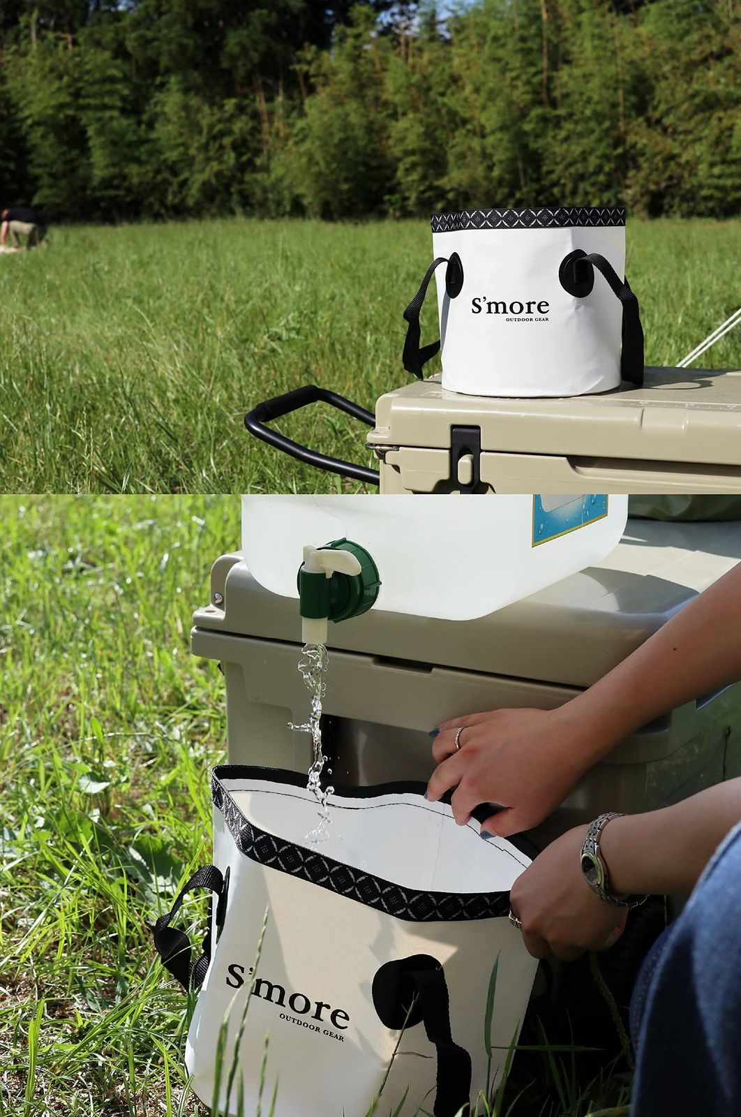 S'more (スモア) Smore bucket バケツ 折りたたみ 9L 20L 持ち運び 折り畳み バケツ 大容量 ピクニック 防水 収納 コンパクト キャンプ 釣り アウトドア スポーツ おしゃれ かわいい 車載 洗車 バケツ 多機能 (WHITE 0