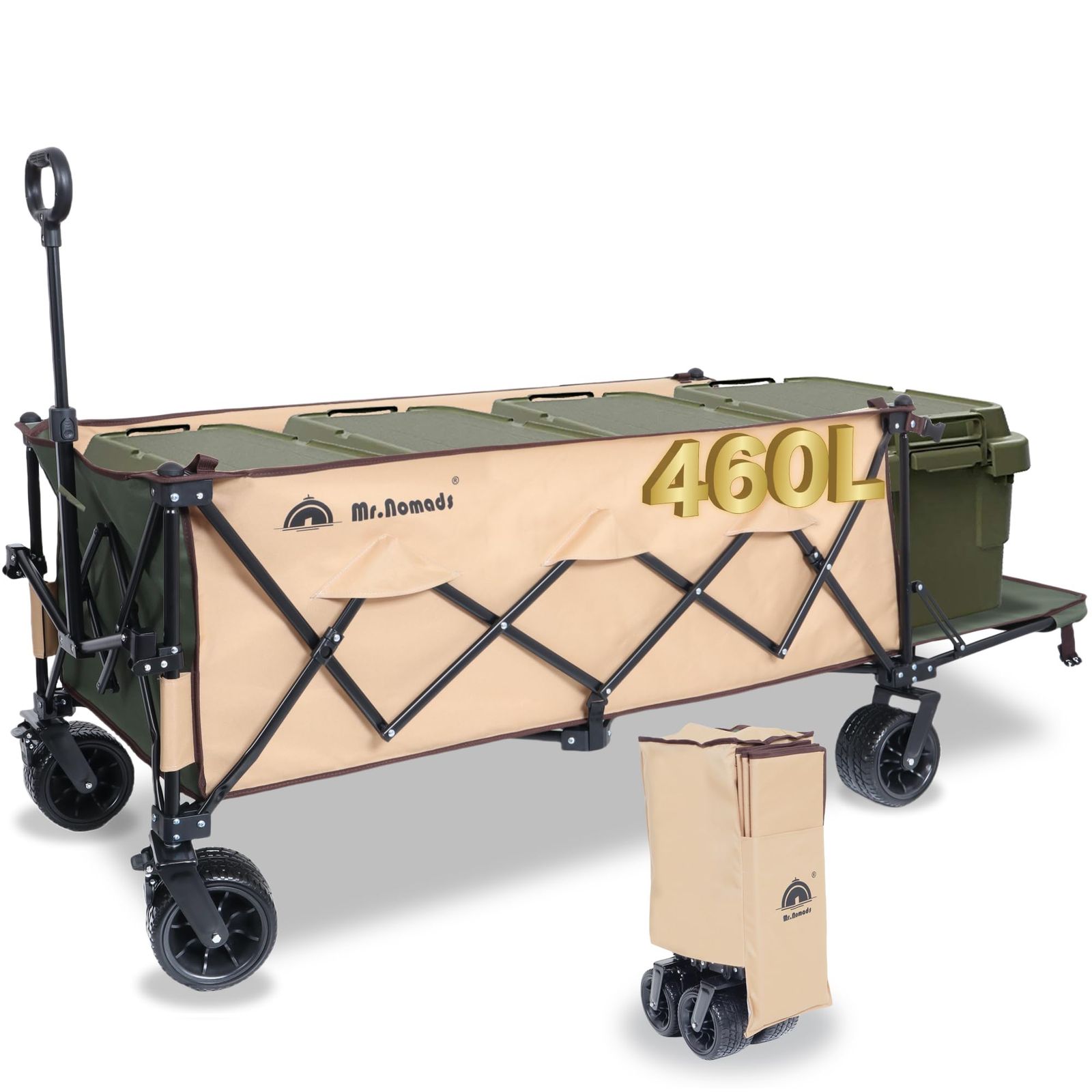 【MR. NOMADS】460L ラグビー日本代表採用メーカー キャリーワゴン 耐荷重220kg 大型タイヤ 自立収納 コンパクト ワンタッチ収束式 折り畳み アウトドアワゴン キャリーカート キャンプカート 建築現場用カート 4輪 キャンプ fa1b8ecd