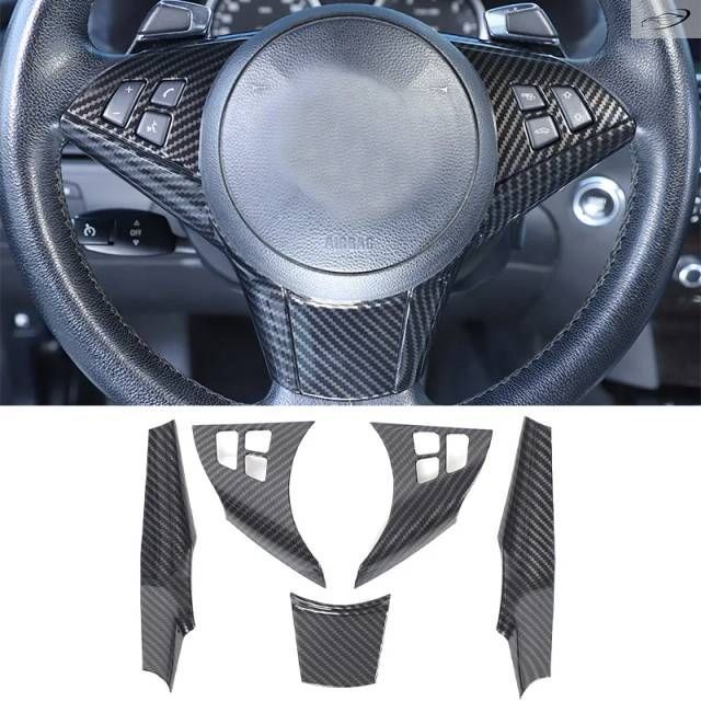 BMW 6シリーズ E63 E64 2004-2009用 ABSカーボンステアリングホイールボタン装飾フレームステッカー 車内アクセサリー