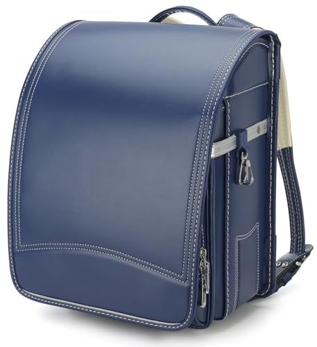【新品】軽量 ランドセル 男の子 女の子 高級合皮 大容量 ネイビー 自動ロック 防水仕上げ schoolbag 通学 入学 お祝い A4フラットファイル対応 小学生 鋲なしフラップ-ネイビー 64dc889a