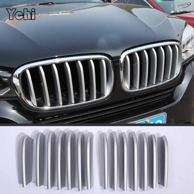 BMW X5 F15 X6 F16 2014-2018用 ABSシルバー フロントグリル装飾ストリップカバートリム アクセサリー