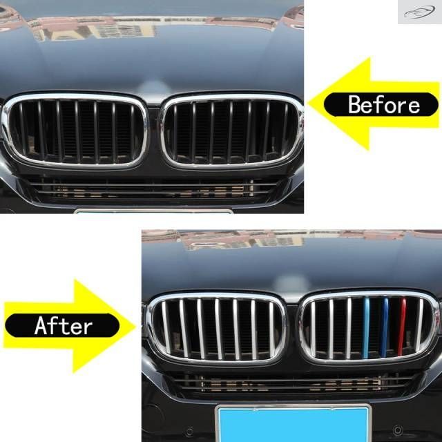 BMW X5 F15 X6 F16 2014-2018用 ABSシルバー フロントグリル装飾ストリップカバートリム アクセサリー