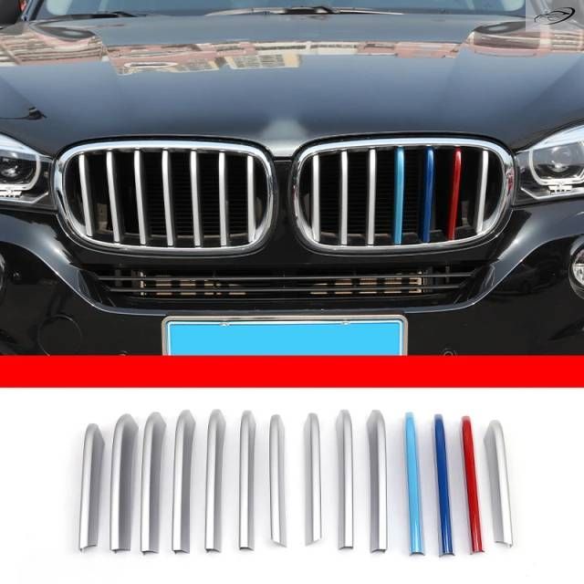 BMW X5 F15 X6 F16 2014-2018用 ABSシルバー フロントグリル装飾ストリップカバートリム アクセサリー