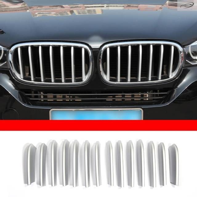 BMW X5 F15 X6 F16 2014-2018用 ABSシルバー フロントグリル装飾ストリップカバートリム アクセサリー