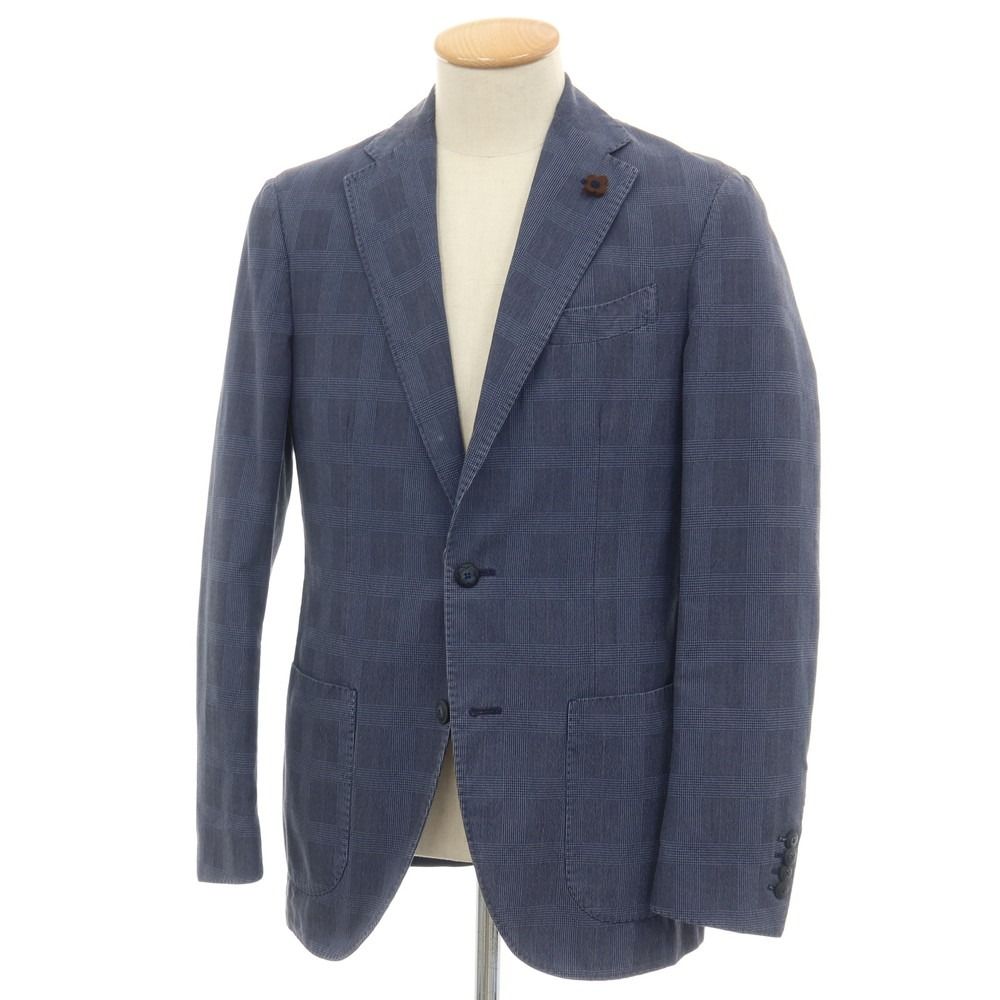 【中古】ラルディーニ LARDINI コットンシルクナイロン グレンチェック 3B カジュアルジャケット ブルーxブラック【サイズ44】【メンズ】