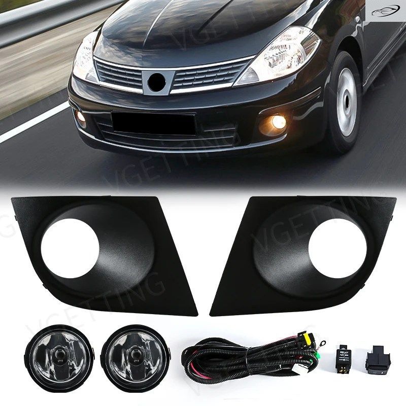 日産ティーダ 2007-11 LEDフォグランプヘッドライトカバーフードフレーム防水車左右