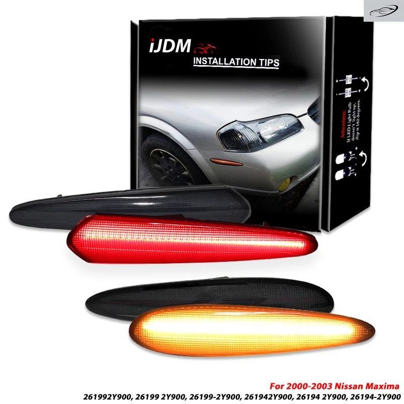I アンバー/レッド フルLED フロント/リア バンパー サイドマーカーライトアセンブリ 2000-03 日産 マキシマ ターンシグナルライト/ドライ