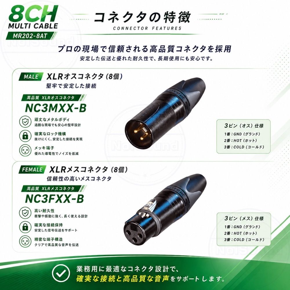 8chマルチ対応XLRケーブル 15m CANARE MR202-8AT NEUTRIK NC3MXX-B/NC3FXX-B バランスケーブル 8chマルチ対応XLRケーブル 15m CANARE MR202-8AT NEUTRIK NC3MXX-B/NC3FXX-B バランスケーブル