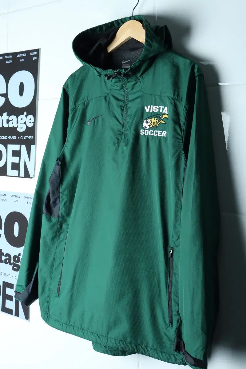 (L-2XL) NIKE ジップアップ ウィンドブレーカー アウター ジャケット USA グリーン-H37310