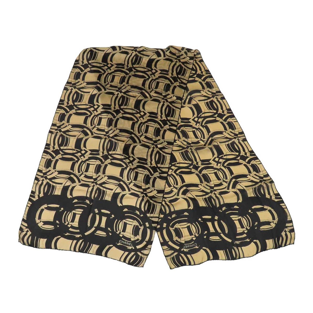 シャネル シフォン スカーフ ユニセックス ベージュ ブラック CHANEL【中古】 【アパレル・小物】