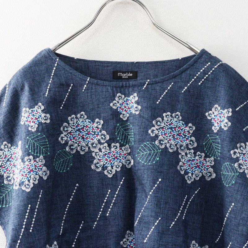 美品 マーブルシュッド marble SUD EMB ガクアジサイ 刺繍 ワイド