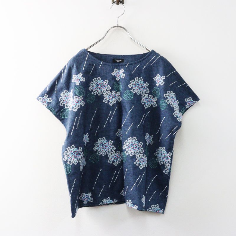 美品 マーブルシュッド marble SUD EMB ガクアジサイ 刺繍 ワイドブラウス ネイビー∥刺繍 コットンリネン 紫陽花【2400015119052】 7,448円