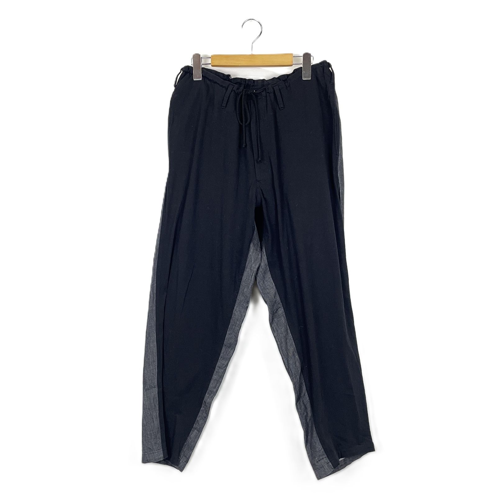 Y’S　YOHJI　YAMAMOTO　ワイズ　ヨウジヤマモト　YP-P72-059　バイカラー　前背面カラー切り替え　コットン　イージーパンツ　サイズ2　ブラック/グレー