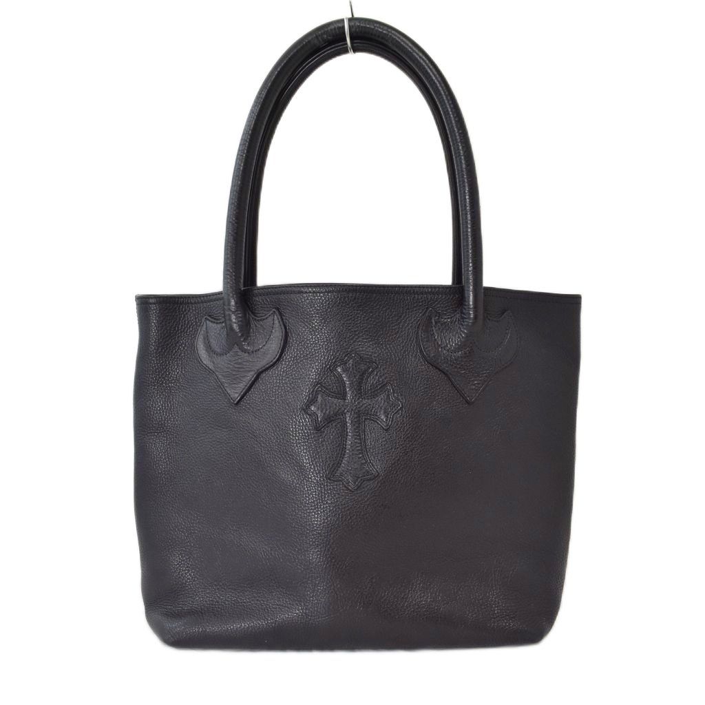 クロムハーツ CHROME HEARTS FS クロスパッチ レザー トートバッグ 黒 ブラック ☆AA★