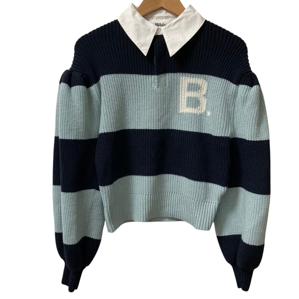 未使用 bibiy. b. ビビィ POLO KNIT 長袖ニット サイズF ネイビー×ライトブルー レディース 古着 中古 USED