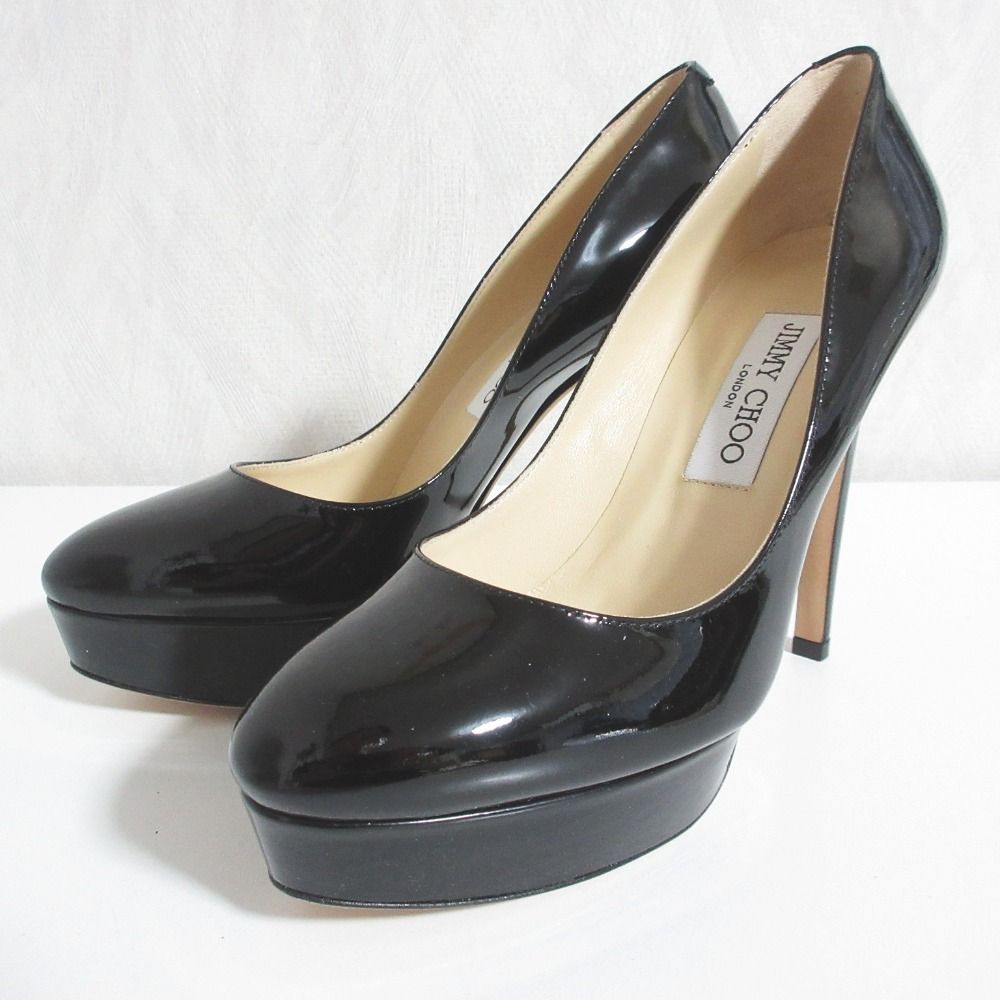 新品同様 JIMMY CHOO ジミーチュウ ALEX アレックス パテント ラウンドトゥ プラットフォームパンプス サイズ37.5 24.5cm相当 ブラック レディース 古着 中古 USED 16,799円