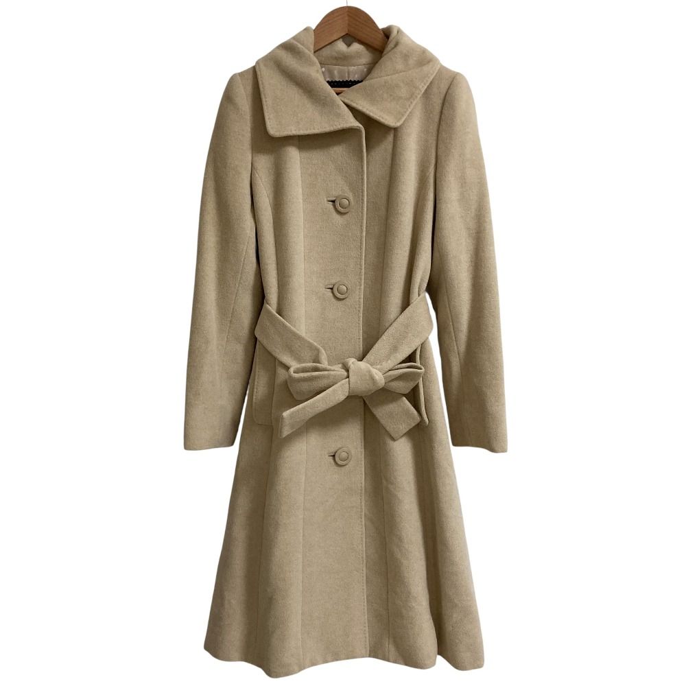 美品 TO BE CHIC トゥービーシック アンゴラウール ベルテッド ロングコート サイズ40 ベージュ レディース 古着 中古 USED