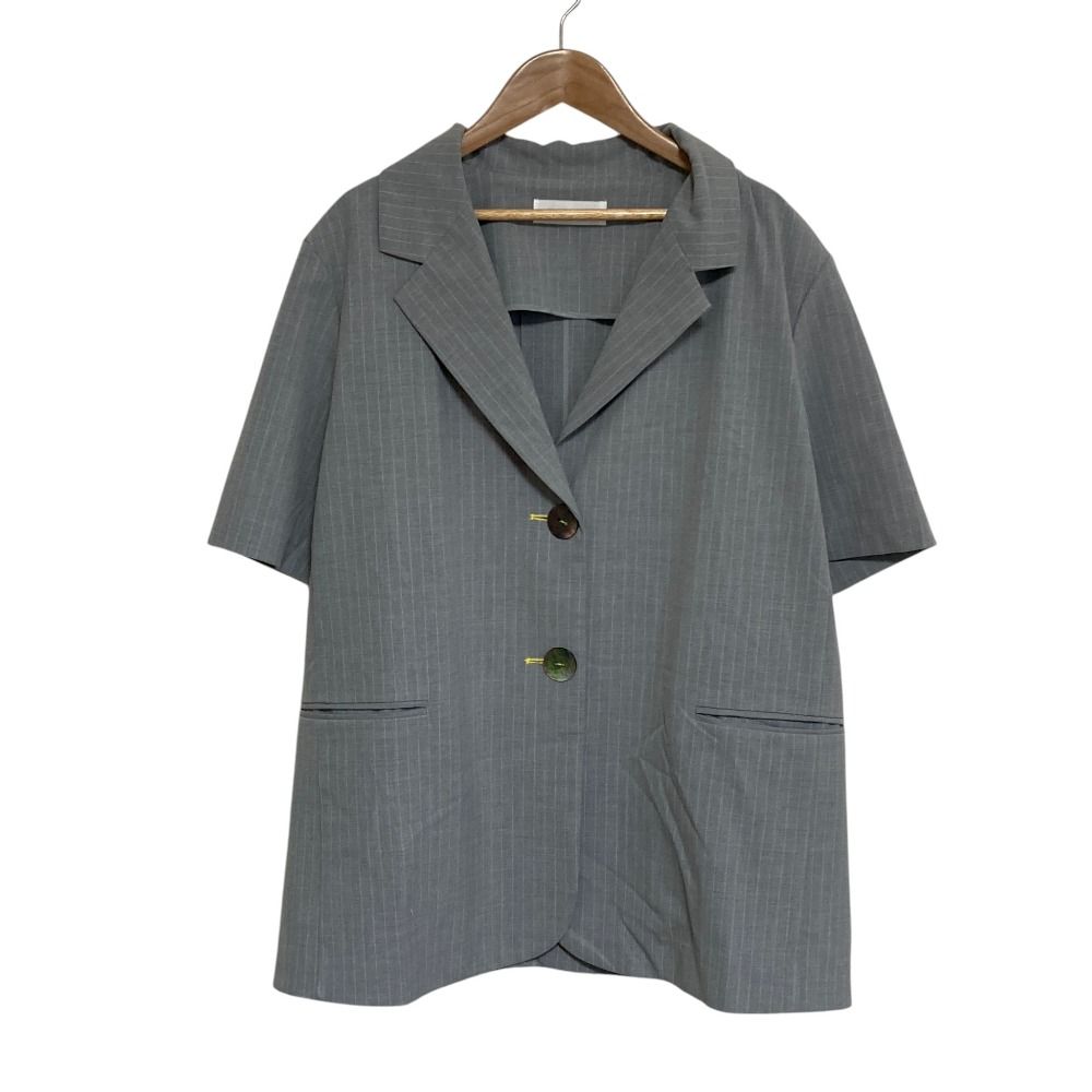 美品 24SS HeRIN.CYE ヘリンドットサイ Stripe half sleeve jacket ハーフスリーブジャケット 530HSM30-0390 サイズF グレー レディース 古着 中古 USED 8,878円