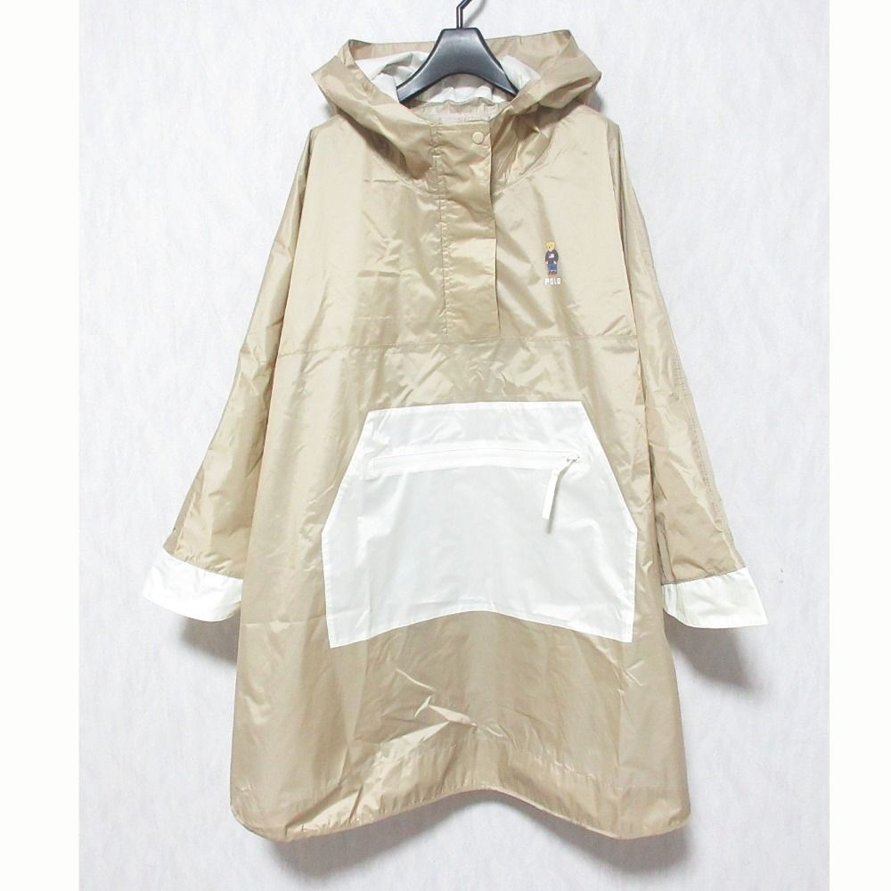 美品 POLO RALPH LAUREN ポロラルフローレン 透湿撥水カラーブロックポンチョ レインウェア サイズML ベージュ レディース 古着 中古 USED