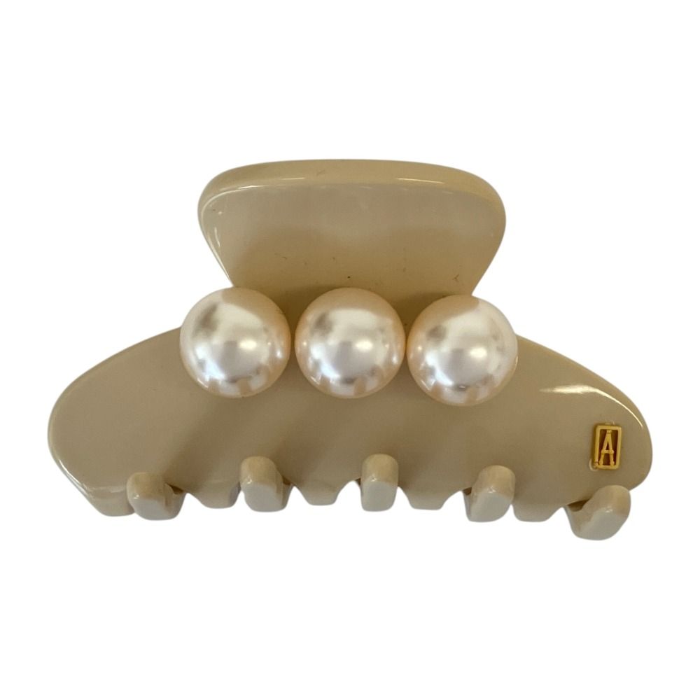 美品 ALEXANDRE DE PARIS アレクサンドルドゥパリ S クリップ パールモチーフ ヘアアクセサリー ACCS-17607-02 ベージュ レディース 古着 中古 USED