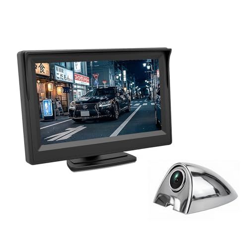 ☆新品☆Antion 5インチ サイドカメラモニターセット 左側専用 AHD1080P 200万画素 電子サイドミラー 12V (クロームメッキ) | 助手席側死角カバー 左折巻き込み防止 IP68防水 暗視機能強化 穴あけ不要 シガー電源 4a90ed0b