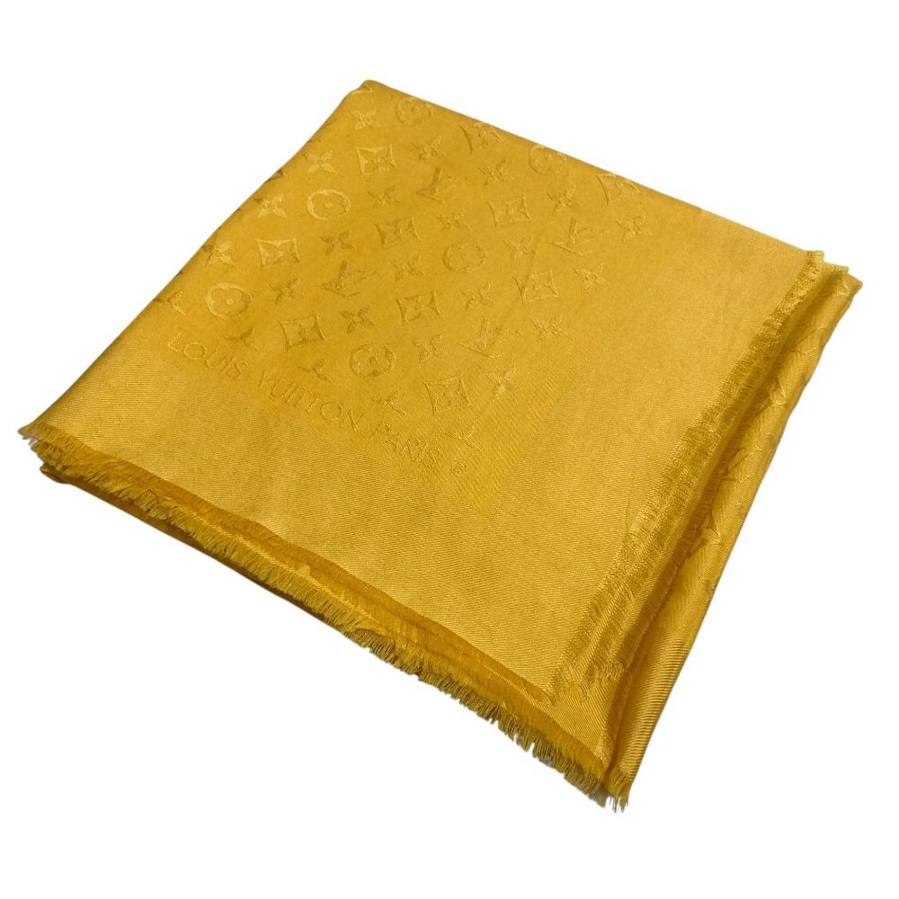 良品 LOUIS VUITTON ルイヴィトン シルク ウール ショール モノグラム ストール M71363 イエロー レディース 古着 中古 USED