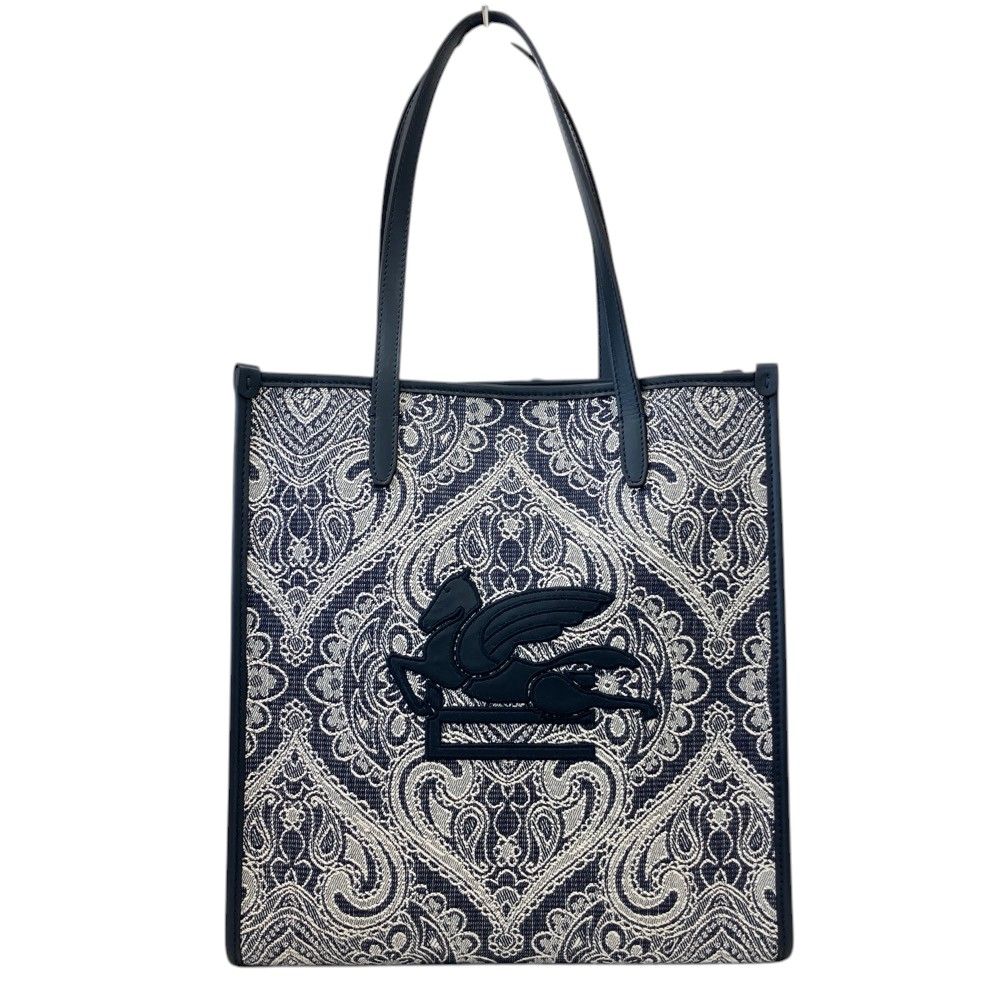 新品同様 ETRO エトロ ロゴ ペイズリー デニムジャカード ラブトロッター トートバッグ ミディアム ブルー レディース 古着 中古 USED