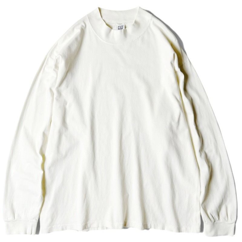 90s USA製 GAP 無地 コットン モックネック 長袖 Tシャツ L / 90年代 アメリカ製 オールド ギャップ シングル ステッチ ロンT ハイネック