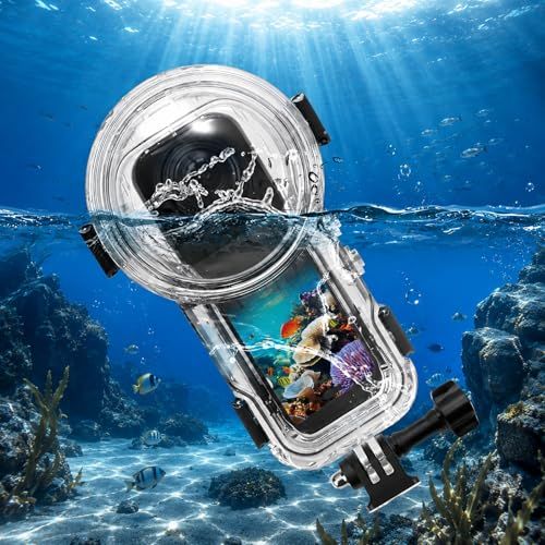msPULUZ Insta360 X5用ダイビングケース 60m防水ケース 水中ハウジング アダプターベース・ネジ付属 防塵・耐衝撃・落下防止 | 見えない潜水ケース・高透過強化ガラスレンズ・高気密密閉構造・スムーズに操作可能・クリアな映像記 ee8cdfa2