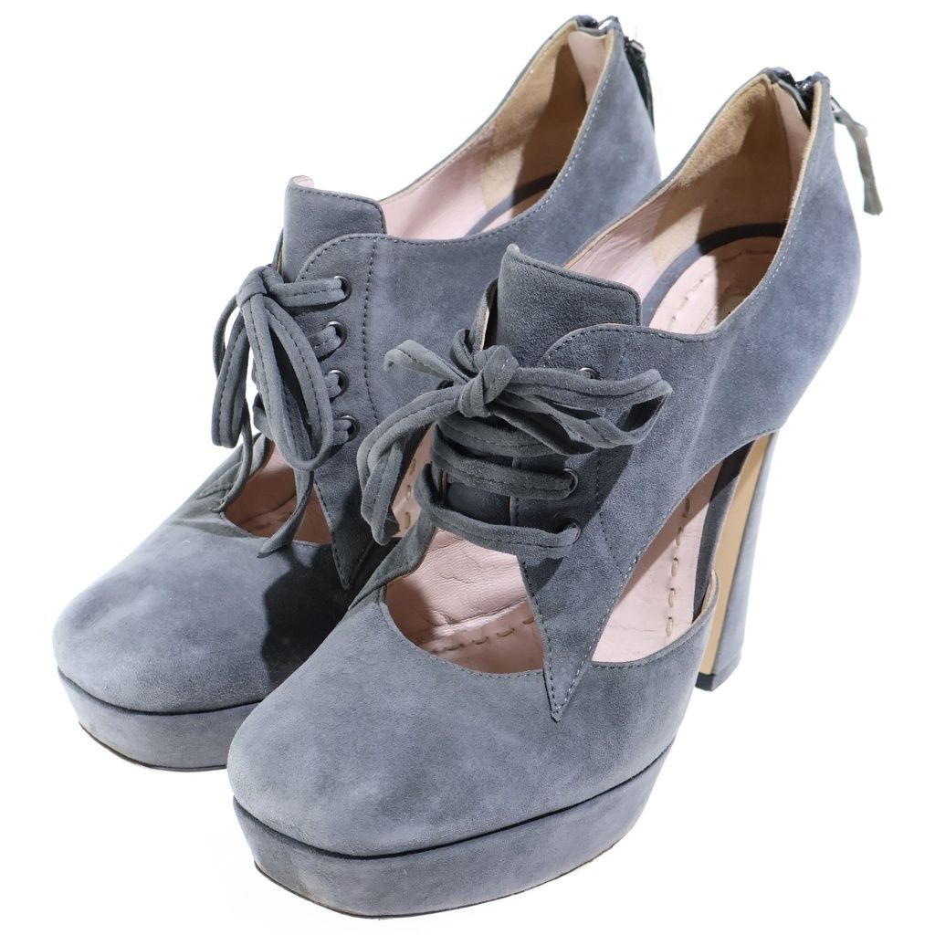 miumiu (ミュウミュウ) レースアップハイヒールシューズ スウェード グレー 6,512円