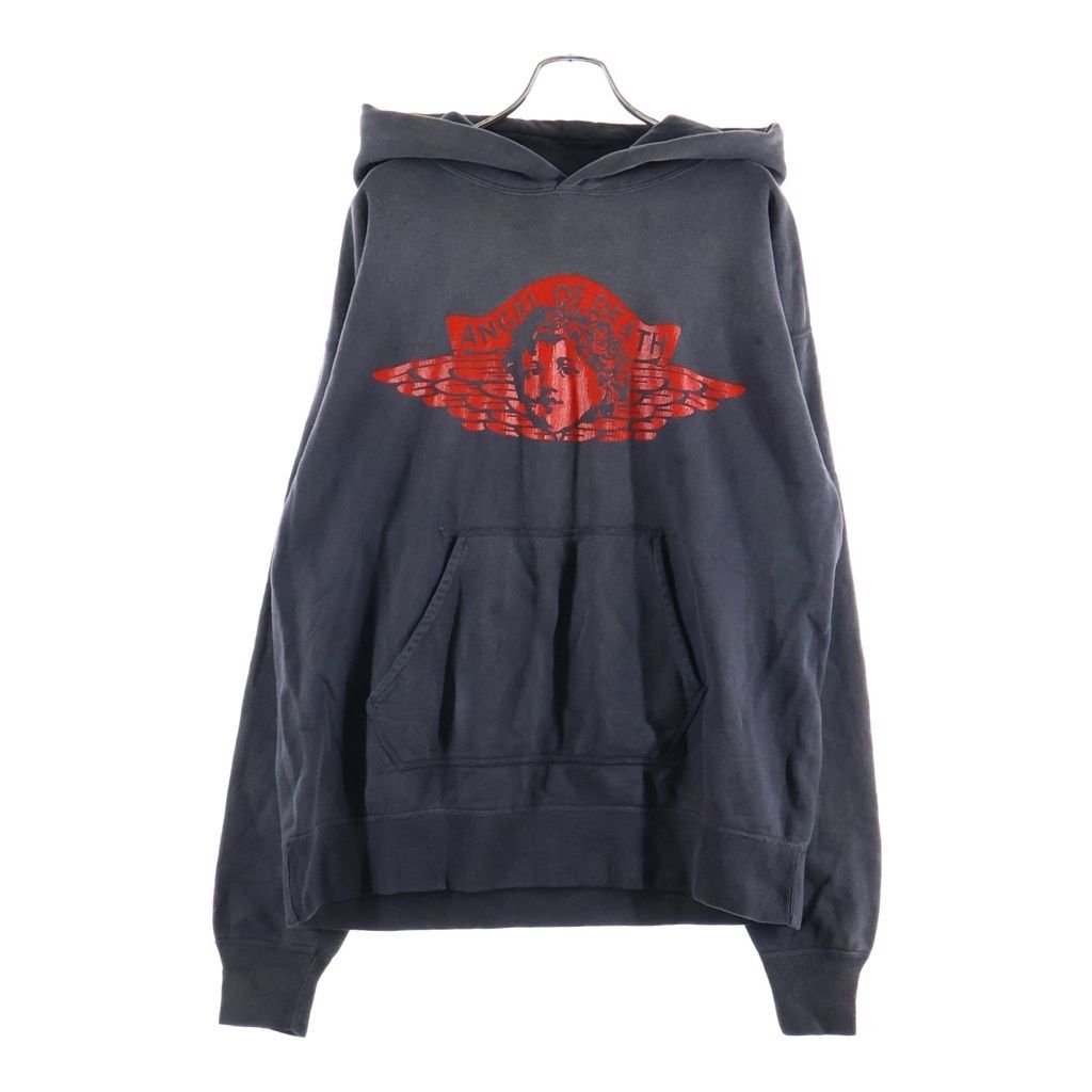 SAINT MICHAEL (セントマイケル) 24SS ANGEL HOODIE エンジェルプリント ユーズド加工 フーディー プルオーバーパーカー ブラック SM-YS8-0000-034