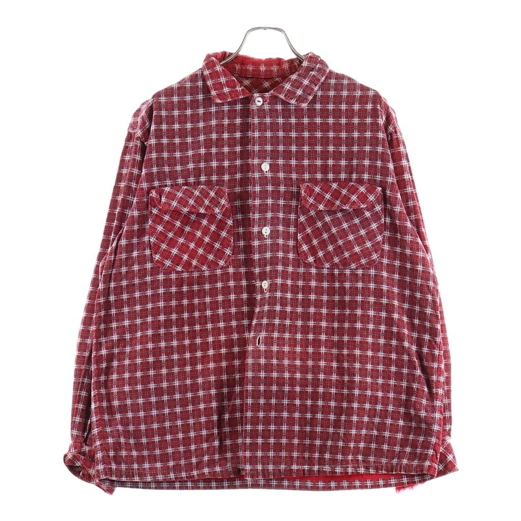 VINTAGE (ヴィンテージ) 60S VINTAGE PRINT CORDUROY SHIRT ヴィンテージ プリントチェック 猫目ボタン 長袖コーデュロイシャツ レッド