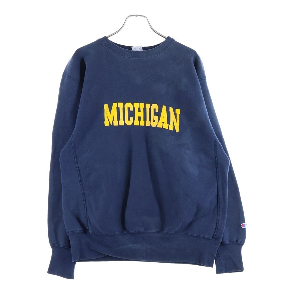 CHAMPION (チャンピオン) 90S VINTAGE REVERSE WEAVE MICHIGAN ヴィンテージ リバースウィーブ 刺繍タグ USA製 ミシガン クルーネックスウェットトレーナー ネイビー