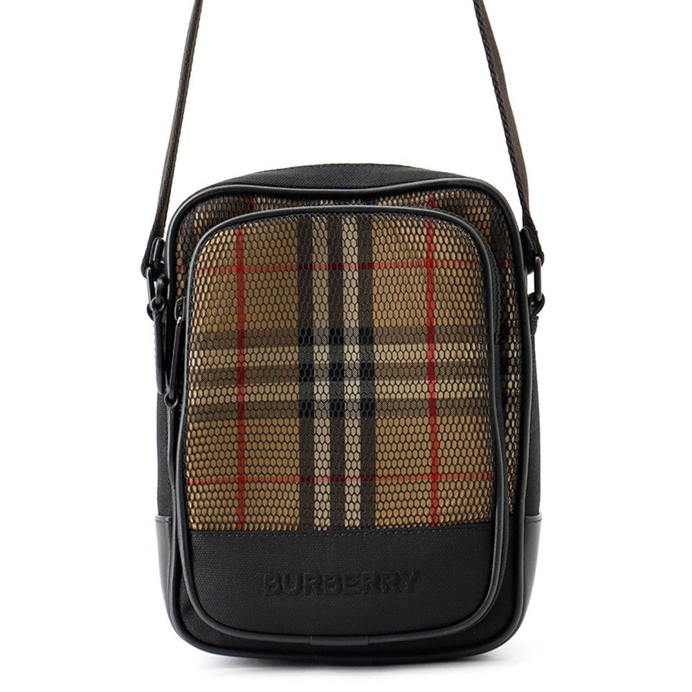 バーバリー ショルダーバッグ ノバチェック メッシュ キャンバス/レザー BURBERRY 黒