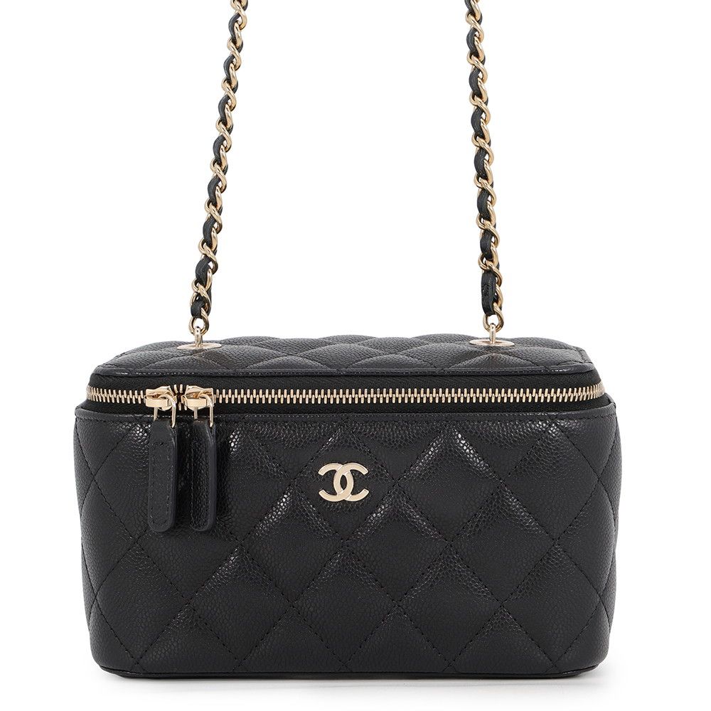 シャネル チェーンショルダーバッグ バニティケース ココマーク マトラッセ キャビアスキン AP1341 CHANEL バッグ キルティング 黒