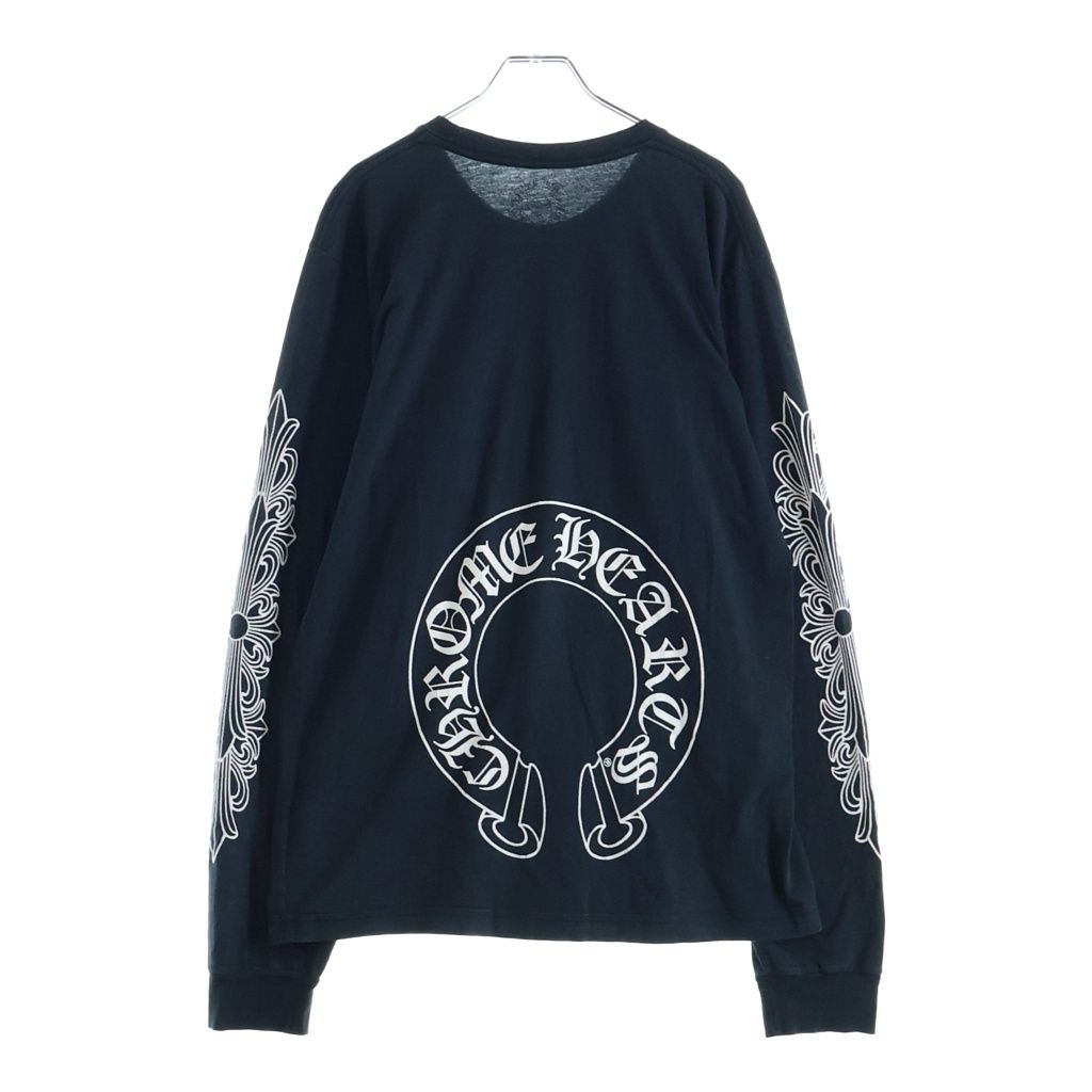 CHROME HEARTS (クロムハーツ) CH L/S TEE アームフローラルバックホースシュープリント長袖Tシャツ ブラック