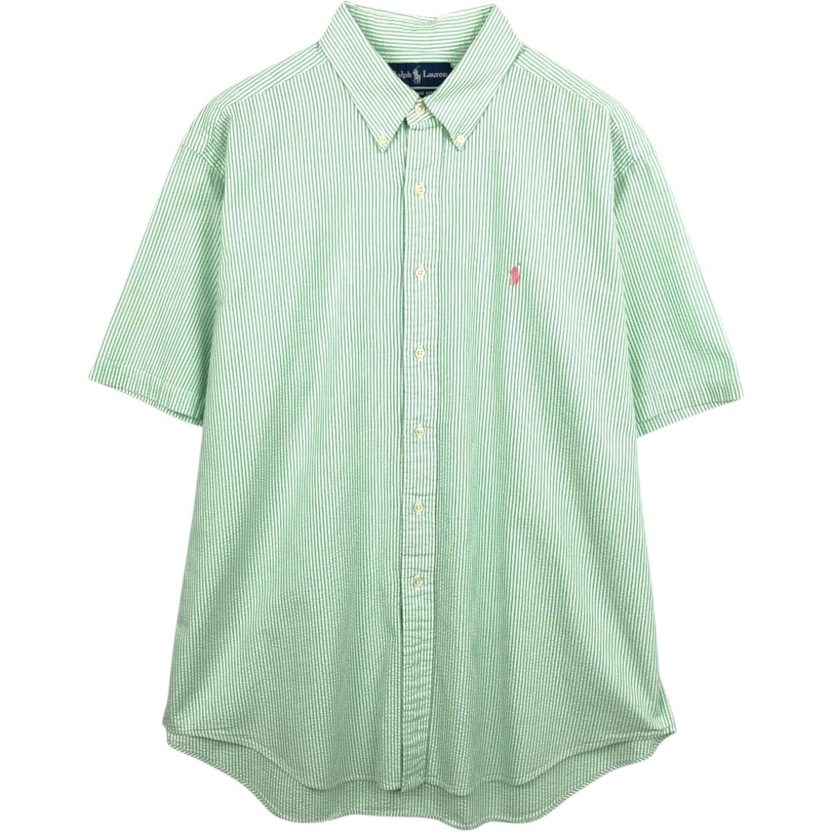 古着 ラルフローレン Ralph Lauren CLASSIC FIT クラシックフィット シアサッカー 半袖 ボタンダウン ストライプシャツ/eaa668618