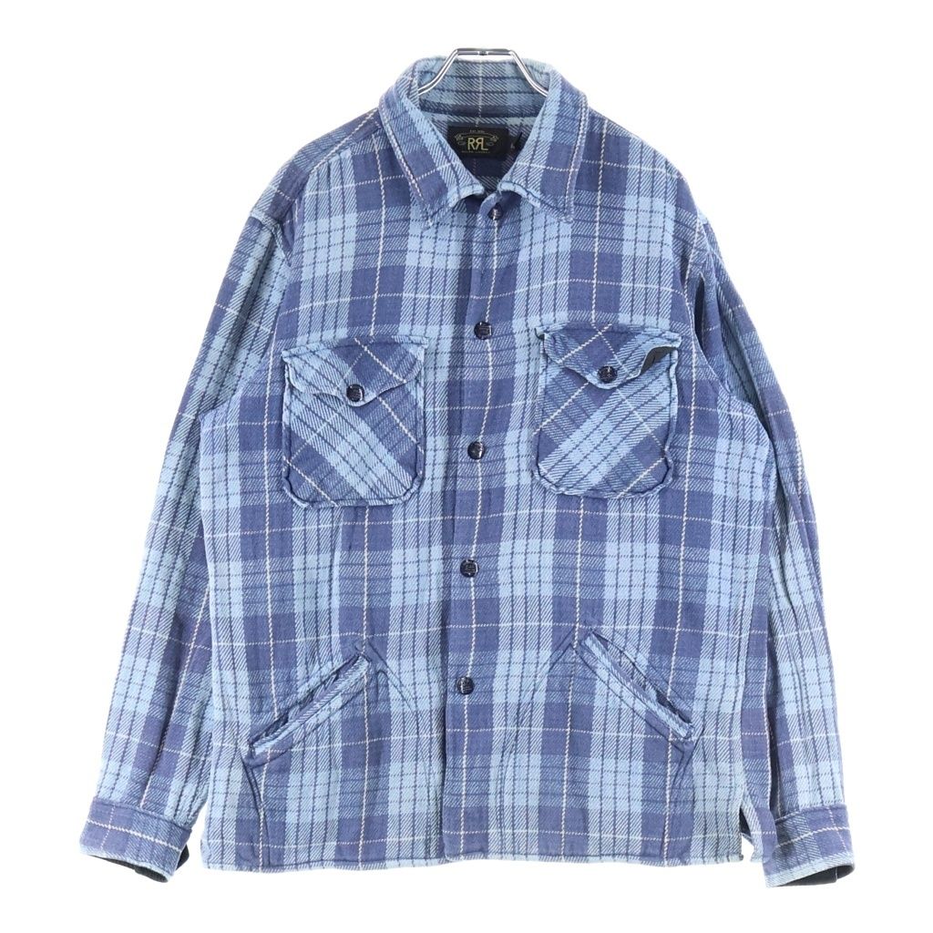 RRL (ダブルアールエル) コットンツイル スナップボタンヘビネル 長袖チェックシャツジャケット ブルー