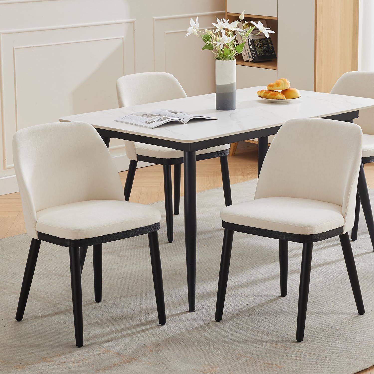 ダイニングチェア 2脚セット ファブリックチェア 曲線背もたれ 木製脚 クッション座面 食卓椅子 リネン調 省スペース キッチン リビング カフェ オフィス 北欧 モダン