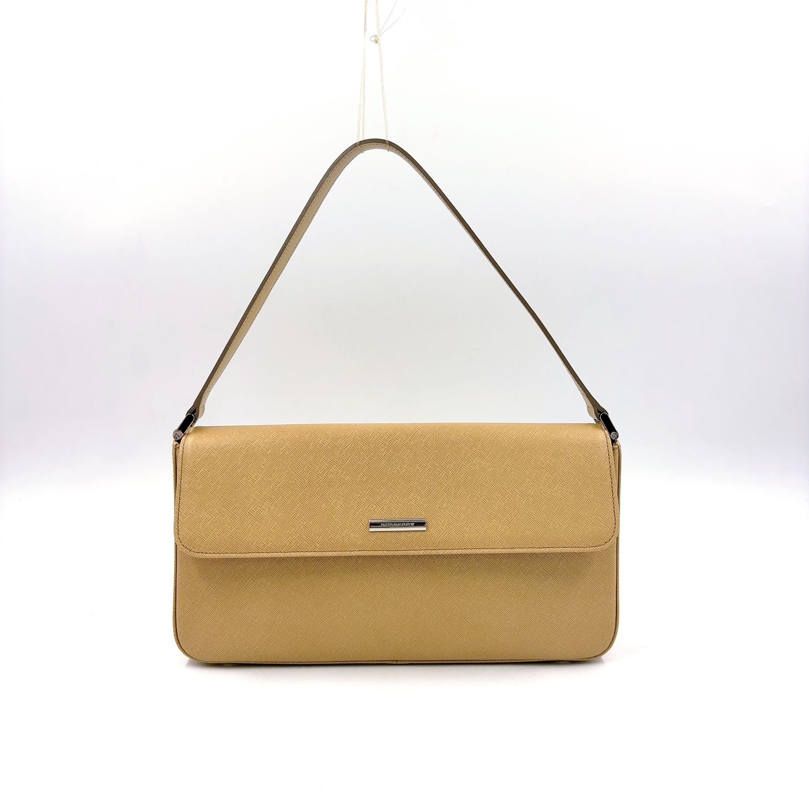 【新着】BURBERRY ロゴプレート サフィアーノレザー ベージュ ワンショルダーバッグ シルバー