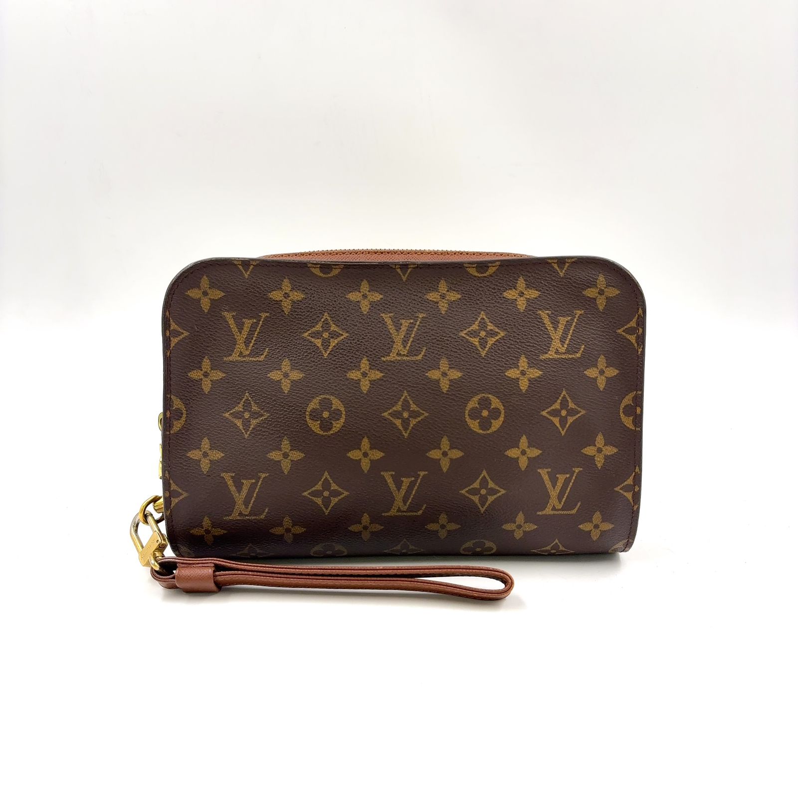【新着】LOUIS VUITTON オルセー モノグラム レザー PVC ブラウン ライトブラウン クラッチバッグ ゴールド M51790