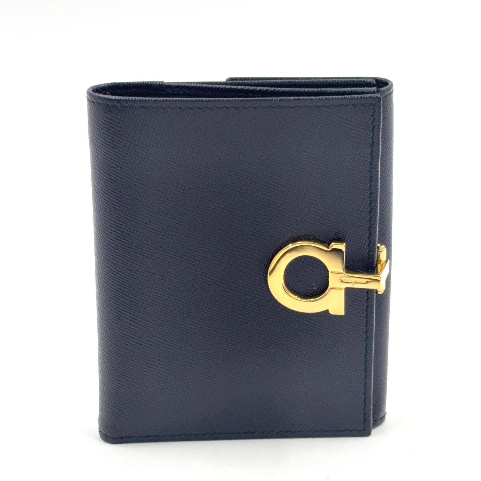 【新着】Salvatore Ferragamo ガンチーニ レザー ブラック 財布 ゴールド