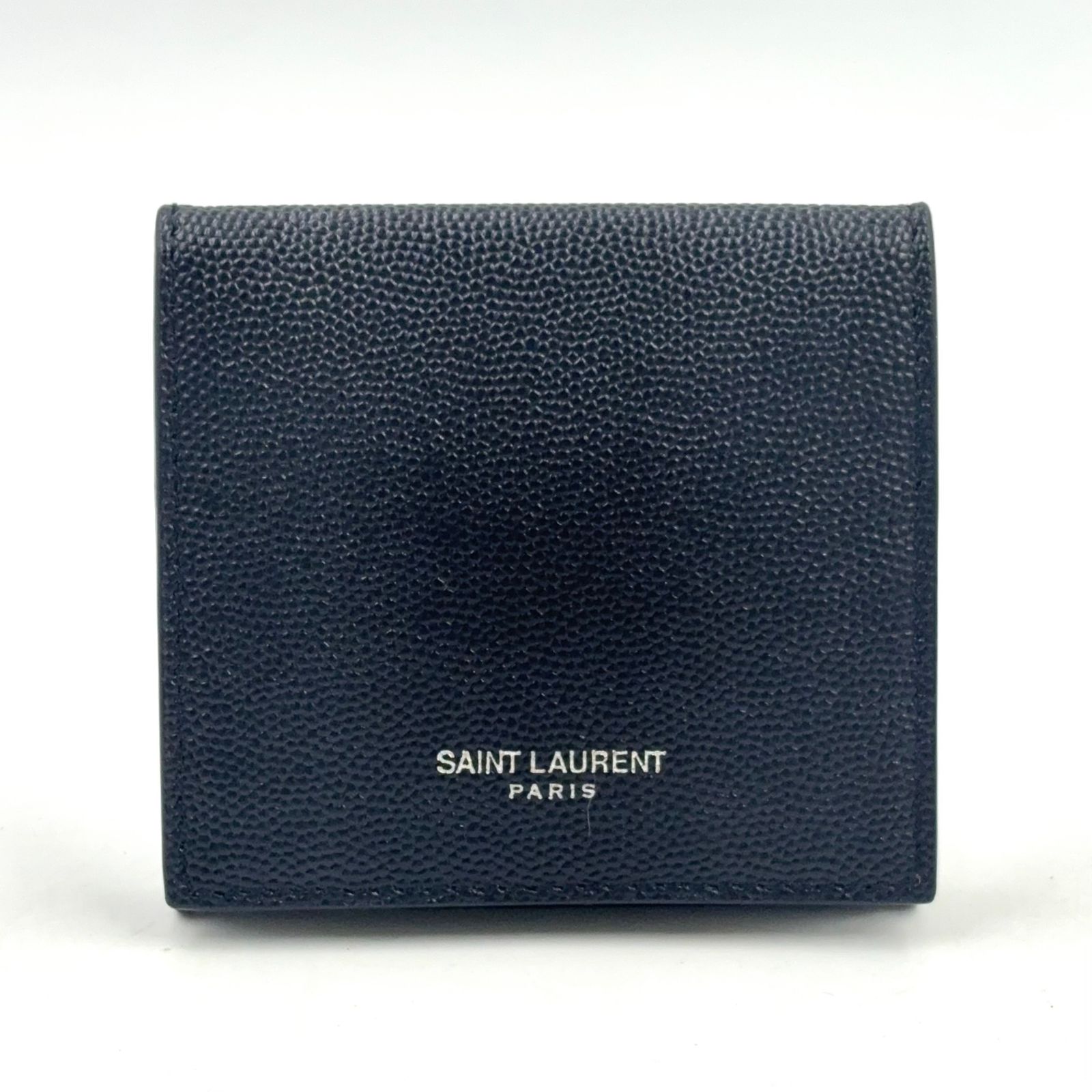 【新着】SAINT LAURENT PARIS グレインパウダーテクスチャードレザー スクエア コインパース レザー ブラック 財布 シルバー 506522