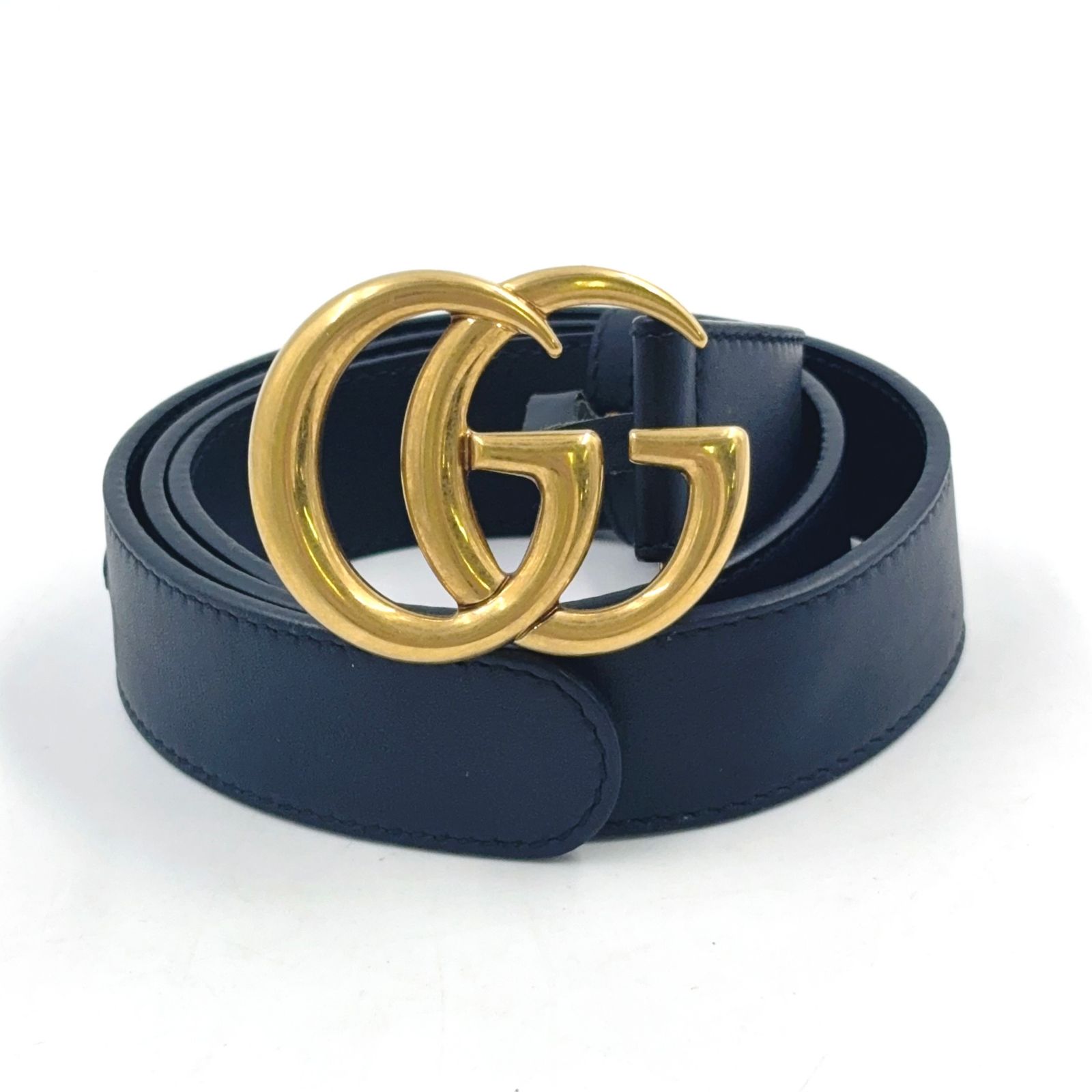 【新着】GUCCI GGマーモント レザー ブラック ベルト ゴールド 414516